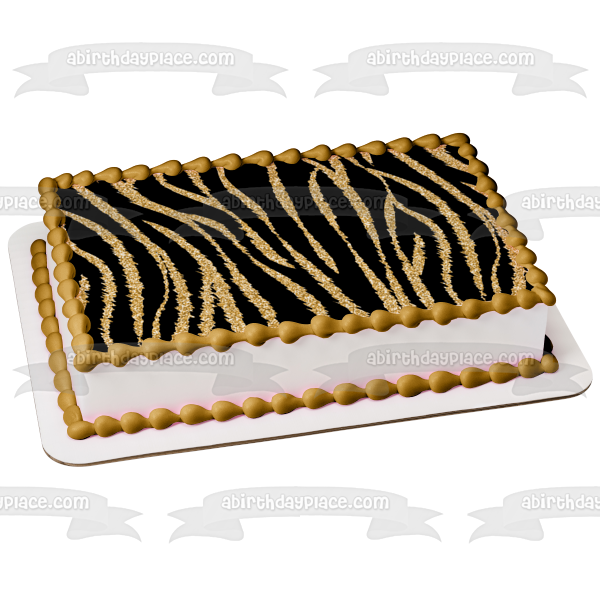 Gold and Black Tiger Print Pattern Edible Cake Topper Image or Strips ABPID55561 on Sale