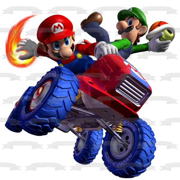 Mario Kart 8 Luigi and Mario Edible Cake Topper Image ABPID55446 For Sale