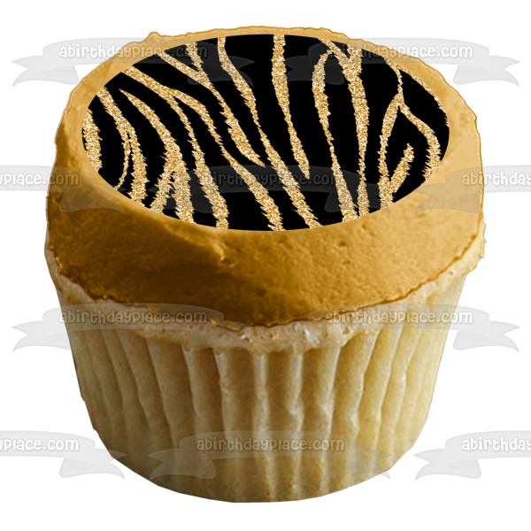 Gold and Black Tiger Print Pattern Edible Cake Topper Image or Strips ABPID55561 on Sale