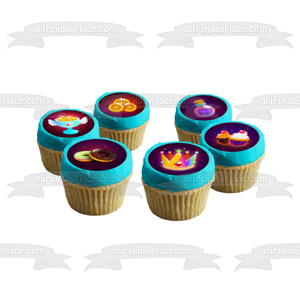 Game Icons Birthday Loot Crowns Cupcakes Donuts Edible Cupcake Topper Images ABPID55527 Supply