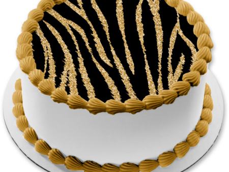 Gold and Black Tiger Print Pattern Edible Cake Topper Image or Strips ABPID55561 on Sale