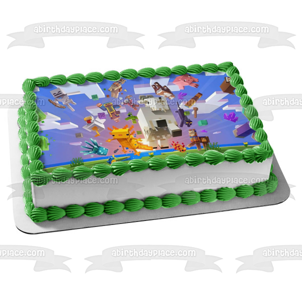 Minecraft Caves & Cliffs Glow Squid Axolotl Goat Edible Cake Topper Image ABPID55480 Discount