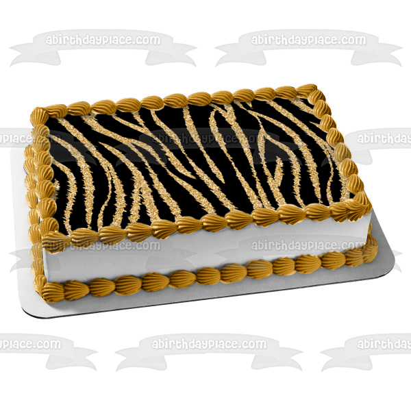 Gold and Black Tiger Print Pattern Edible Cake Topper Image or Strips ABPID55561 on Sale