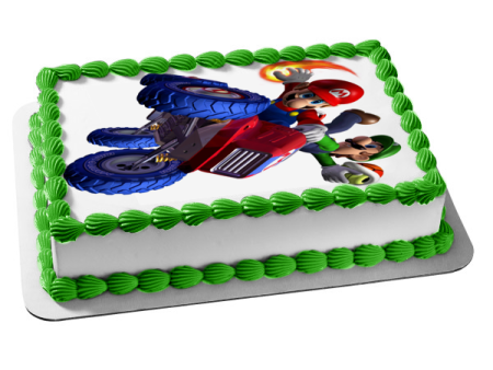 Mario Kart 8 Luigi and Mario Edible Cake Topper Image ABPID55446 For Sale