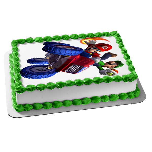 Mario Kart 8 Luigi and Mario Edible Cake Topper Image ABPID55446 For Sale