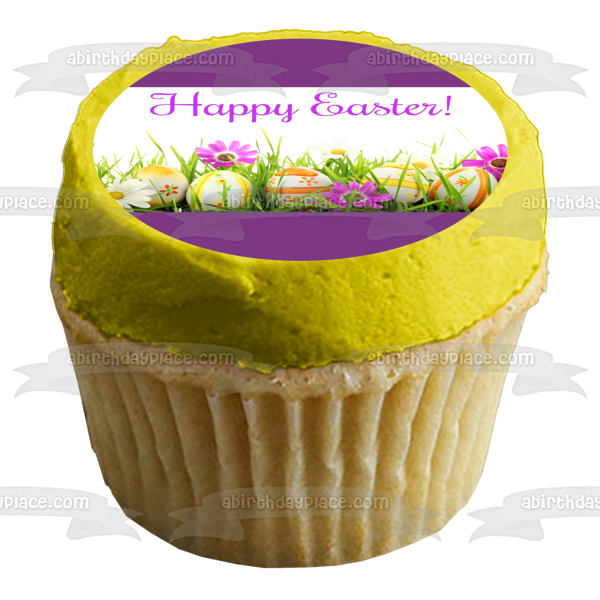 Happy Easter Colorful Eggs and Flowers Edible Cake Topper Image ABPID55772 Online