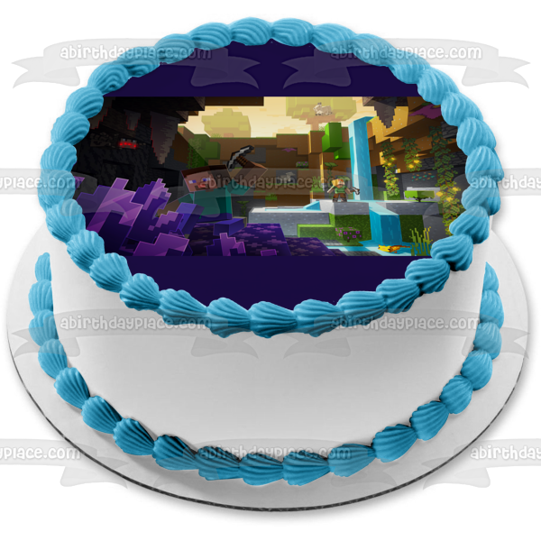 Minecraft Dungeons Steve with Pick Axe Edible Cake Topper Image ABPID55484 Online Hot Sale