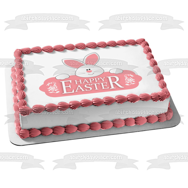 Happy Easter Pink and White Bunny Edible Cake Topper Image ABPID55775 Fashion