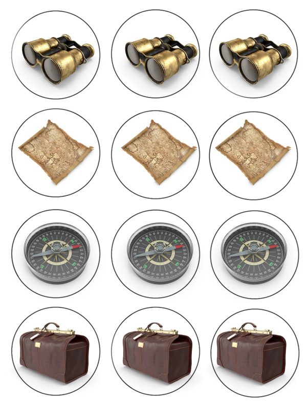 Adventure Awaits Items for Travel and Tourism Binoculars Map Compass Luggage Edible Cupcake Topper Images Online now