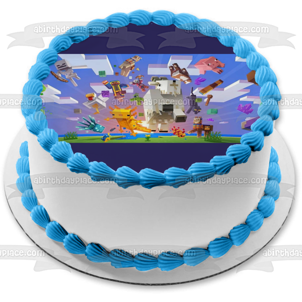 Minecraft Caves & Cliffs Glow Squid Axolotl Goat Edible Cake Topper Image ABPID55480 Discount