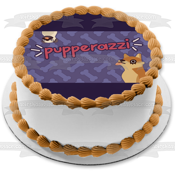 Pupperazzi Two Dogs and Dog Bones Edible Cake Topper Image ABPID55466 Supply