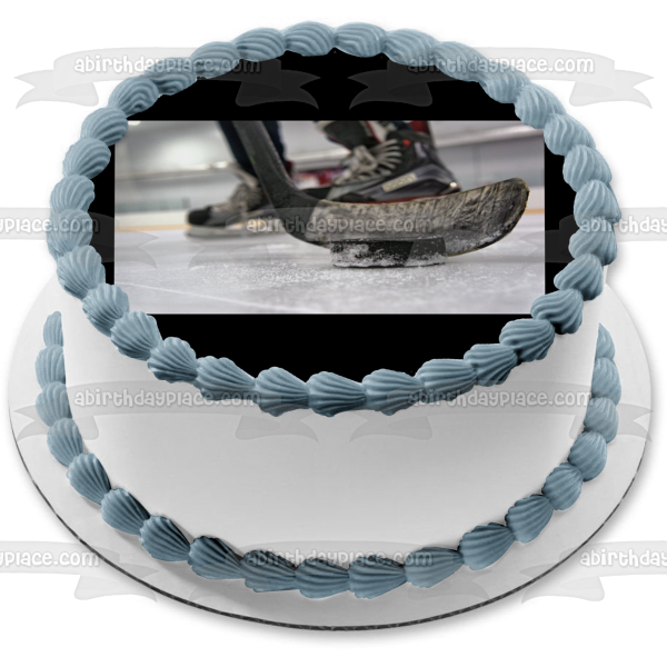 Hockey Stick and Puck on Ice Edible Cake Topper Image ABPID55496 on Sale