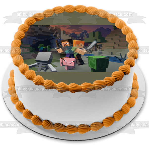 Minecraft Caves & Cliffs Jane Steve Pig Edible Cake Topper Image ABPID55482 Online