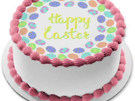 Happy Easter Colorful Mini Easter Eggs Edible Cake Topper Image ABPID55773 Hot on Sale