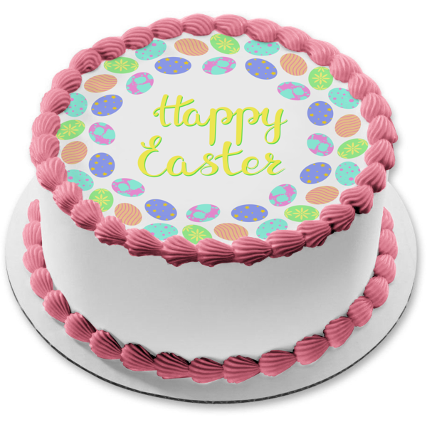 Happy Easter Colorful Mini Easter Eggs Edible Cake Topper Image ABPID55773 Hot on Sale