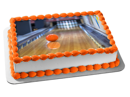 Orange Bowling Ball on Alley Edible Cake Topper Image ABPID55492 Fashion