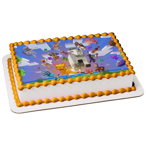 Minecraft Caves & Cliffs Glow Squid Axolotl Goat Edible Cake Topper Image ABPID55480 Discount