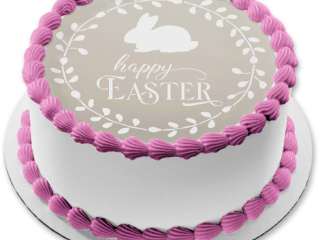 Happy Easter White Bunny Edible Cake Topper Image ABPID55769 Online Hot Sale