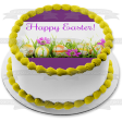 Happy Easter Colorful Eggs and Flowers Edible Cake Topper Image ABPID55772 Online