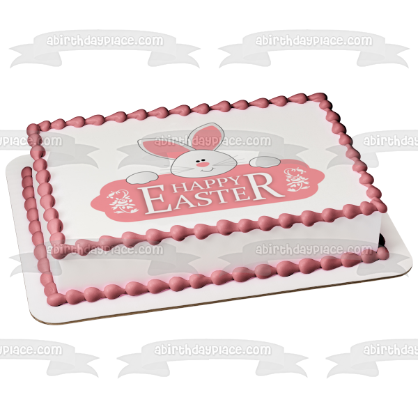 Happy Easter Pink and White Bunny Edible Cake Topper Image ABPID55775 Fashion