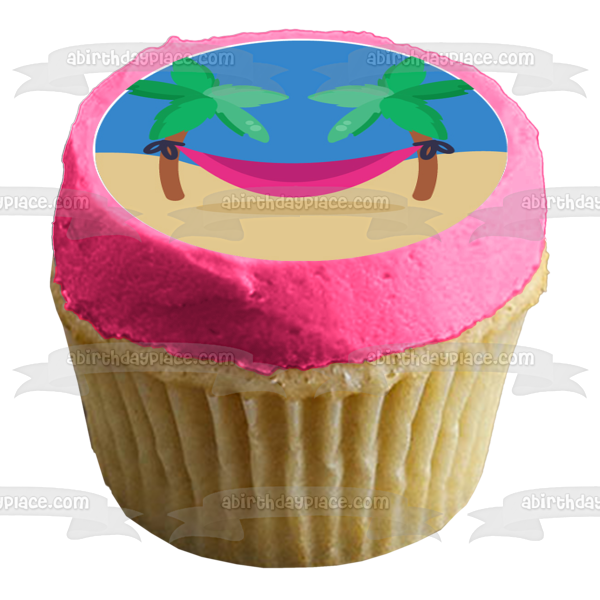 Summer Beach Vacation  Coconuts Hammocks Flip Flops Edible Cupcake Topper Images ABPID55549 Online now