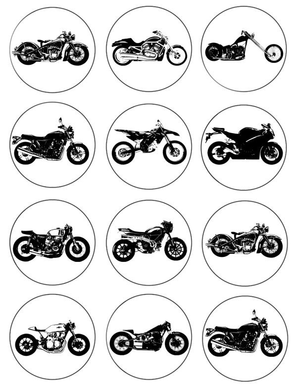 Vintage Motorcycle Silhouettes Edible Cupcake Topper Images ABPID55587 Discount