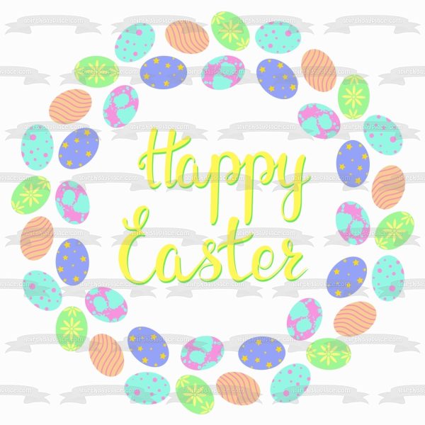 Happy Easter Colorful Mini Easter Eggs Edible Cake Topper Image ABPID55773 Hot on Sale